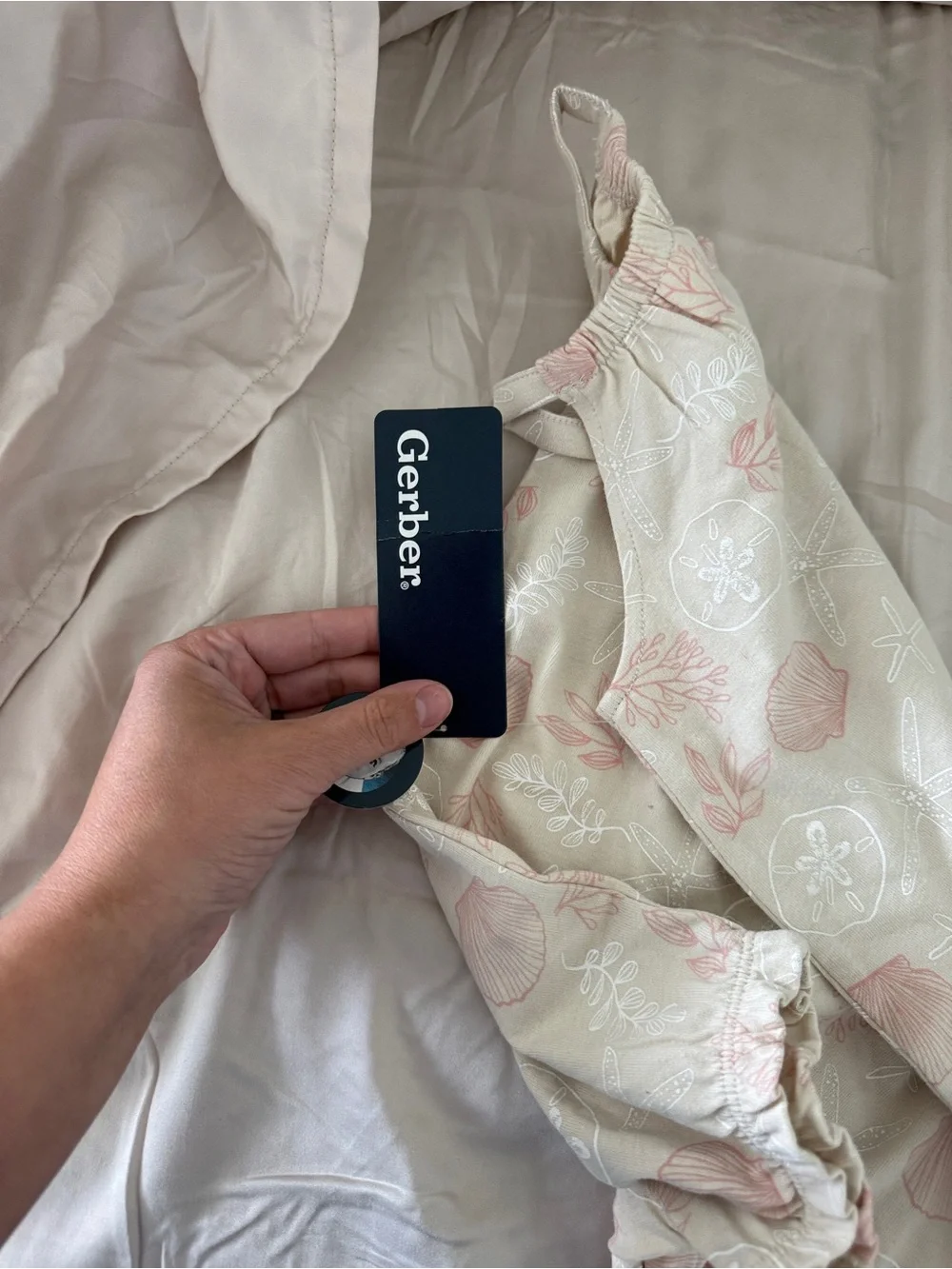 Soft Cream & Pink Shell-Print Baby Romper - Gerber brand